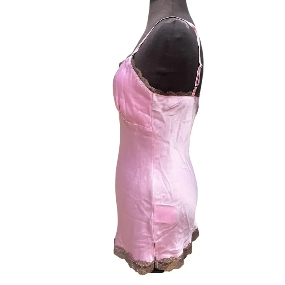Vintage Y2K Old Navy Silk Babydoll Lace Trim Mini Slip Dress M Fairy Coquette - Picture 5 of 8